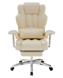 Office Chair, Big And Tall Executive Office Chair With Footrest, Leather Computer Chair, Ergonomic Reclining Chair High Back , Large Home Office Chair Beige