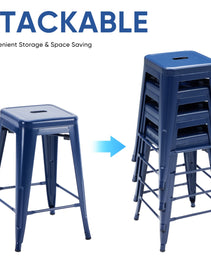 24 Inches Metal Bar Stools Set Of 4, Backless Counter Height Bar Stools For Kitchen, Outdoor Stackable Stools --No Assembly Required