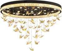 Butterfly Chandelier Black 48In Modern Crystal Raindrop Chandelier Lighting Flush Mount Ceiling Chandeliers for Living Room 20XGU10