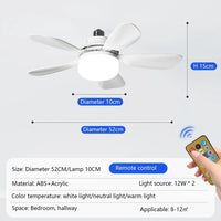 E27 E26 Base LED Home-use Ceiling Fan Light with Wireless Remote Smart Quiet Indoor LED Fan Lamps  for Room Office Study Kitchen