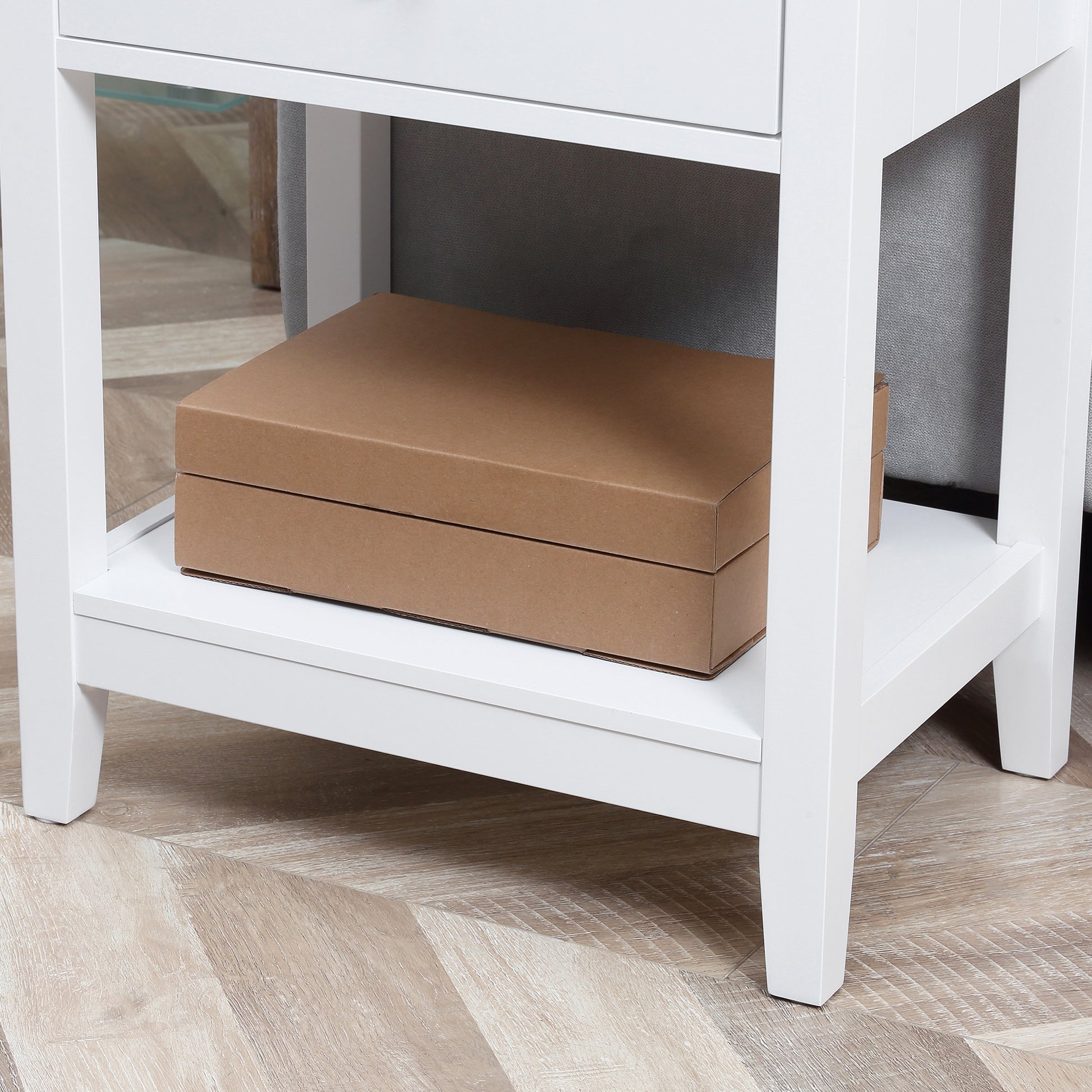 End Table, 2-tier Side Table with Drawer and Storage Shelf, Modern Side Table for Living Room, White