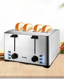 Professional 4-Slice Stainless Steel Toaster – 1260W High-Efficiency Station with Dust Cover & Warming Rack