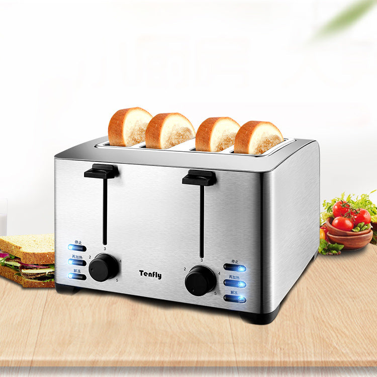 Professional 4-Slice Stainless Steel Toaster – 1260W High-Efficiency Station with Dust Cover & Warming Rack