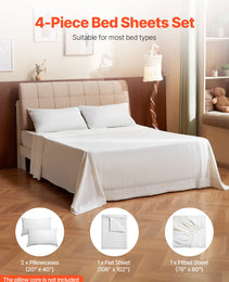4-Piece Bed Sheet Set - King Size, 100% Brushed Microfiber Bedding Set With 2 Pillowcases, 1 Flat Sheet & 1 Fitted Sheet, Breathable & Wrinkle-Resistant Luxury Bed Sheets For Hotels, Bedrooms