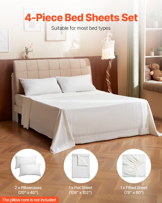 4-Piece Bed Sheet Set - King Size, 100% Brushed Microfiber Bedding Set With 2 Pillowcases, 1 Flat Sheet & 1 Fitted Sheet, Breathable & Wrinkle-Resistant Luxury Bed Sheets For Hotels, Bedrooms