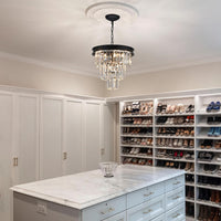 Black Crystal Chandeliers for Dining Room，4-Lights D12 Inch