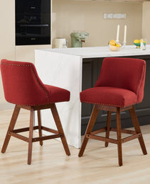 Counter Height Swivel Barstools, 26'' H Seat Height Upholstered Bar Stools Set Of 2, Fabric In Wine Red