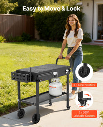 Outdoor Grill Cart, 31.0 X 17.0 Inch Tabletop Size Grilling Table, Foldable Outdoor Cooking Table With Tissue Holder, Wheels, Magnetic Tool Rack, BBQ Prep Tables For Picnic, Kitchen, Courtyard