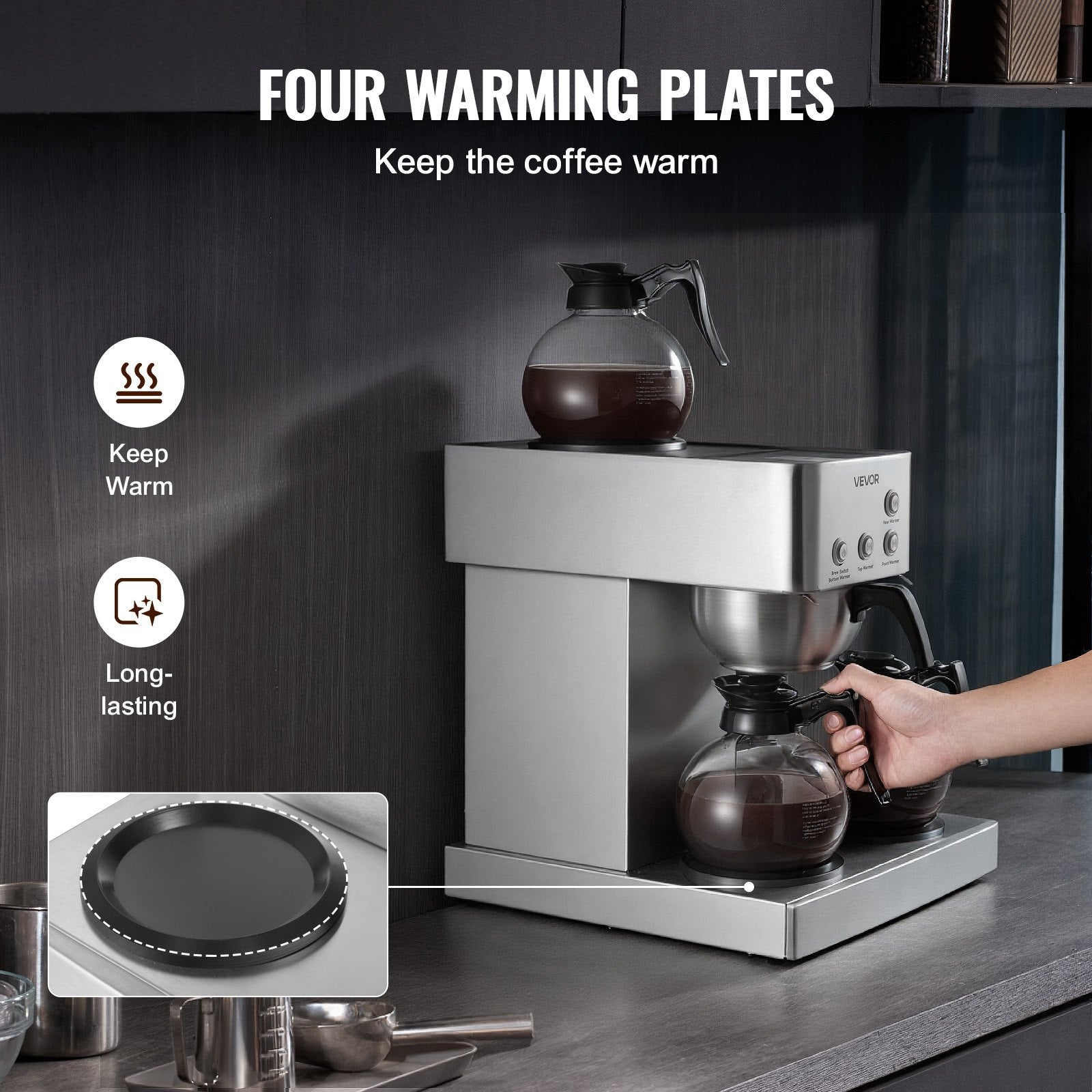 4-Station Commercial Coffee Brewer – 6-Minute Rapid Brew with Quad Warming Plates & 4 Carafes