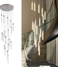 24-Light LED Modern Crystal Chandeliers, Large Long Foyer Chandeliers for High Ceilings, 78" Extra Long 3 Color Dimmable Staircase Chandelier Crystal Drop Light for Foyer Double Height Ceiling