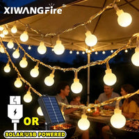 3-10M Solar/USB/Battery String Lights, Fairy Globe Ball LED, Waterproof Outdoor for Christmas Wedding Garden Camping Tent Decor