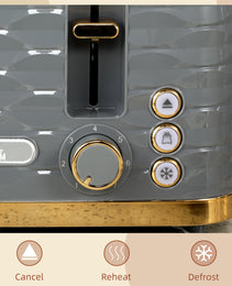 Modern Grey 4-Slice Toaster – 1600W Ripple Textured Station with 7 Browning Levels & High-Lift Lever