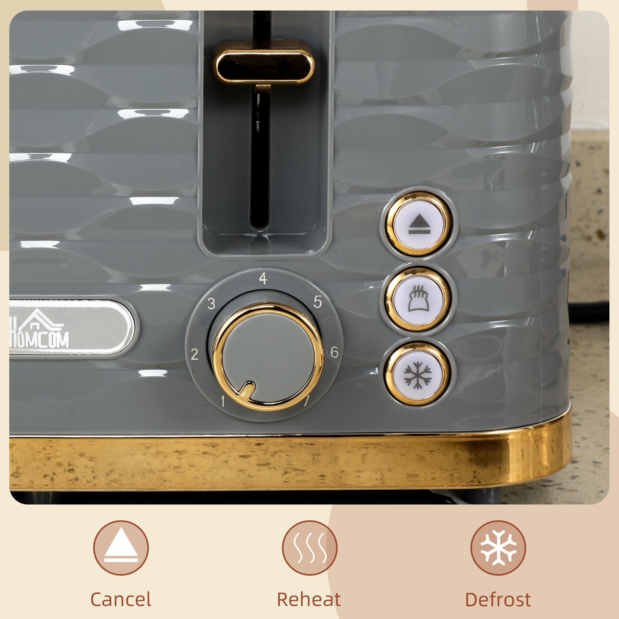 Modern Grey 4-Slice Toaster – 1600W Ripple Textured Station with 7 Browning Levels & High-Lift Lever