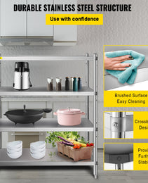 Stainless Steel Shelving 46.8x18.5 Inch 4 Tier Adjustable Shelf Storage Unit Stainless Steel Heavy Duty Shelving For Kitchen Commercial Office Garage Storage 330lb Per Shelf