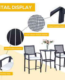 3pcs Patio Bar Set with Soft Cushion