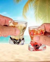 2 Pieces, Black Muscle Men's And Red Bikini Skull Style Glass Small Wine Glasses Bar Tools Christmas Gift, Halloween Gift, Birthday Gift, Company Party Gift, Universal Gift