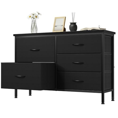 5 Drawer Dresser For Bedroom, Drawers With Wooden Top Metal Frame