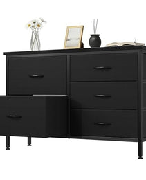 5 Drawer Dresser For Bedroom, Drawers With Wooden Top Metal Frame