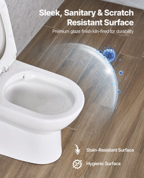 One-Piece Round Toilet – 1.28 GPF Efficient Flush, Compact Skirted Design, Easy-Clean Glazed Ceramic Bathroom Toilet