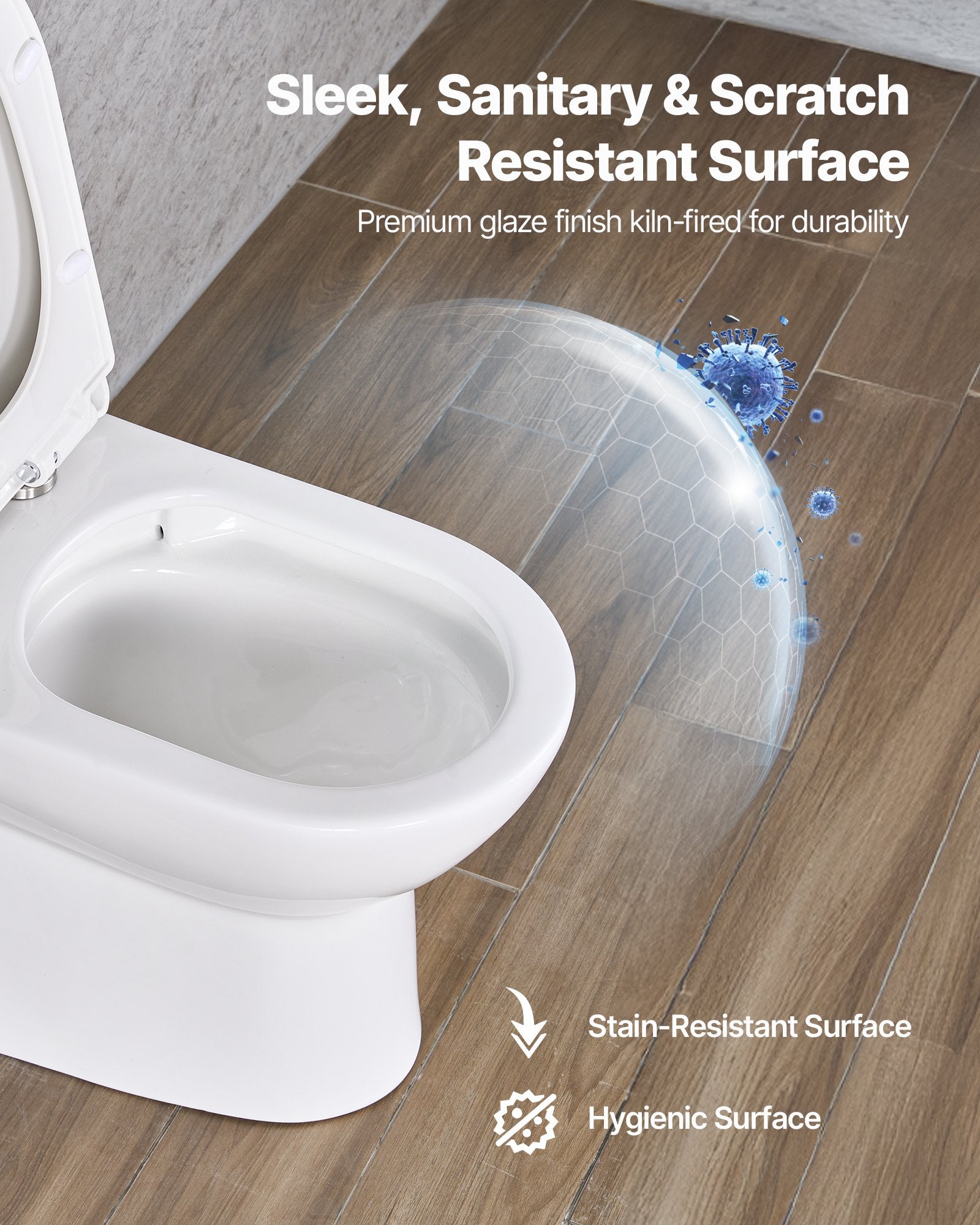 One-Piece Round Toilet – 1.28 GPF Efficient Flush, Compact Skirted Design, Easy-Clean Glazed Ceramic Bathroom Toilet