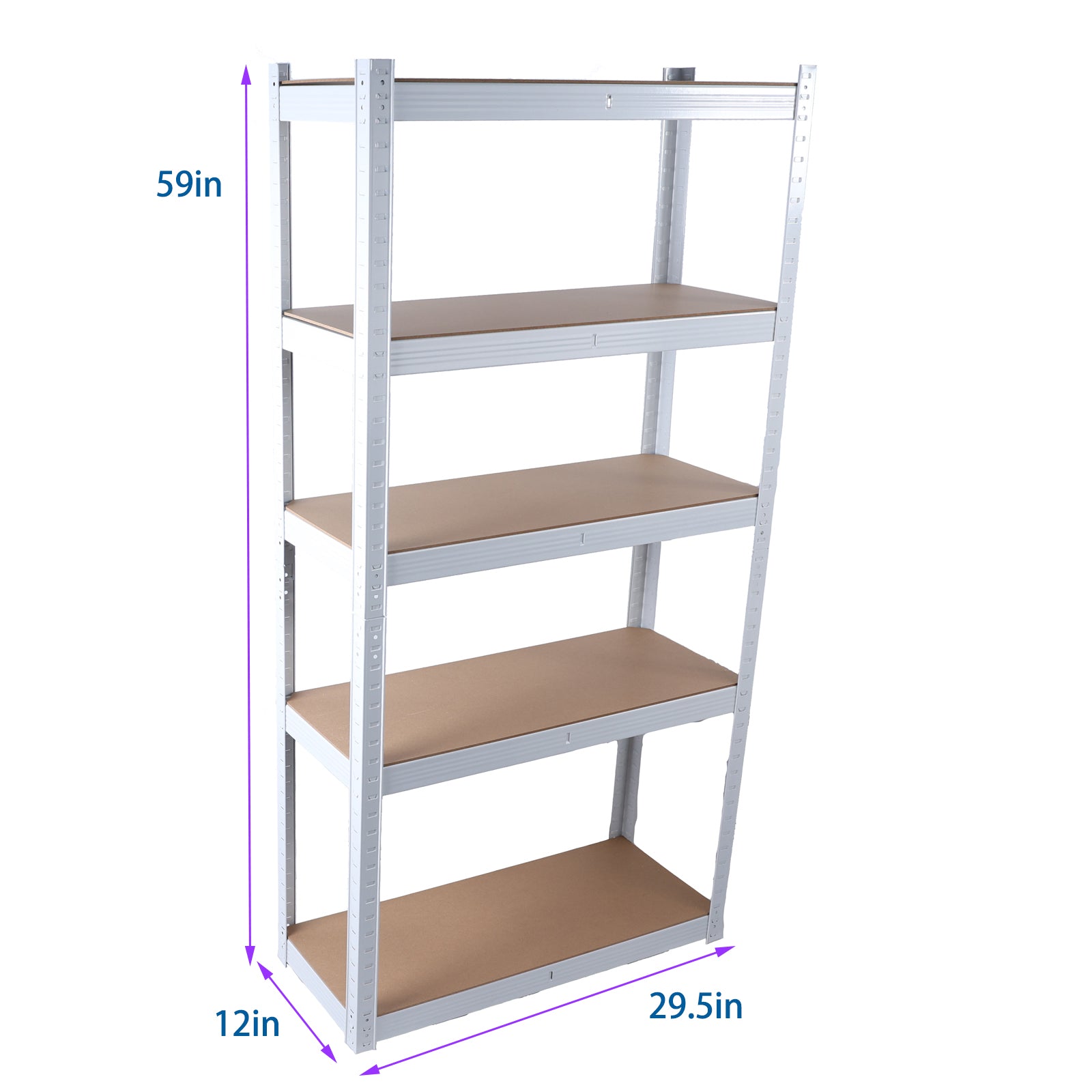 5 Layers Laminated White Metal Shelving Unit Adjustable Garage Storage Utility Rack Heavy Duty Shelf