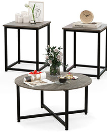 3-Piece Coffee Table Set Round Coffee Table And 2PCS Square End Tables