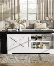 U-Can Farmhouse  Lift Top Coffee Table With Barn Doors, Wood Rectangle Center Table With Large Hidden Storage Space And Open Cabinet, For Living Room, Bedroom, Home Office