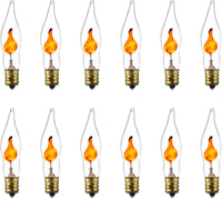 Petite Chandelier Flicker Flame Light Bulb Candelabra Base, Orange, for Holiday and Decorative Lighting, E12, Candelabra Base, Clear, 3 Watts, 12 Pack