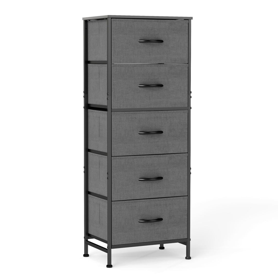 5 Drawer Dresser With Fabric Bins, Sturdy Steel Frame And Wood Top