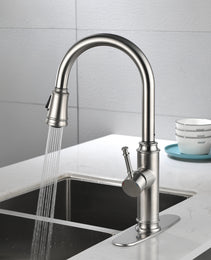 Single Handle High  Pull Out Kitchen Faucet, Single-stage Stainless Steel Kitchen Sink Faucet, With Pull Down Spray