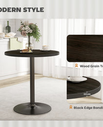 Round Dining Table For 2-4 People, Small Kitchen Table With Wood Grain Top, Black
