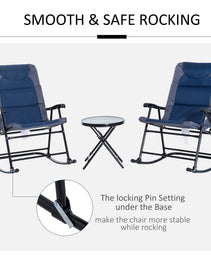 3 Piece Blue Rocking Bistro Set  Patio Chairs   Glass Coffee Table