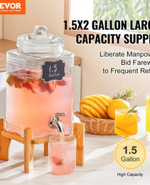 Beverage Dispenser, 1.5 Gallon Drink Dispensers For Parties, Glass Juice Dispenser With Stand, Stainless Steel Spigot, Iced Tea Lemonade Juice Water Dispenser, For Restaurants, Hotels, Parties