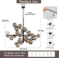 Large Sputnik Chandeliers,3 Tier 43"Globe Chandelier for High Ceiling Black