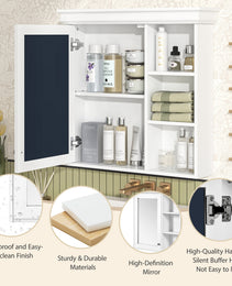 30'' X 28'' Bathroom Medicine Cabinet With Mirror, Wall Mounted Mirror Cabinet With Storage Organizer, Over The Toilet Storage White Storage Cabinet For Bathroom