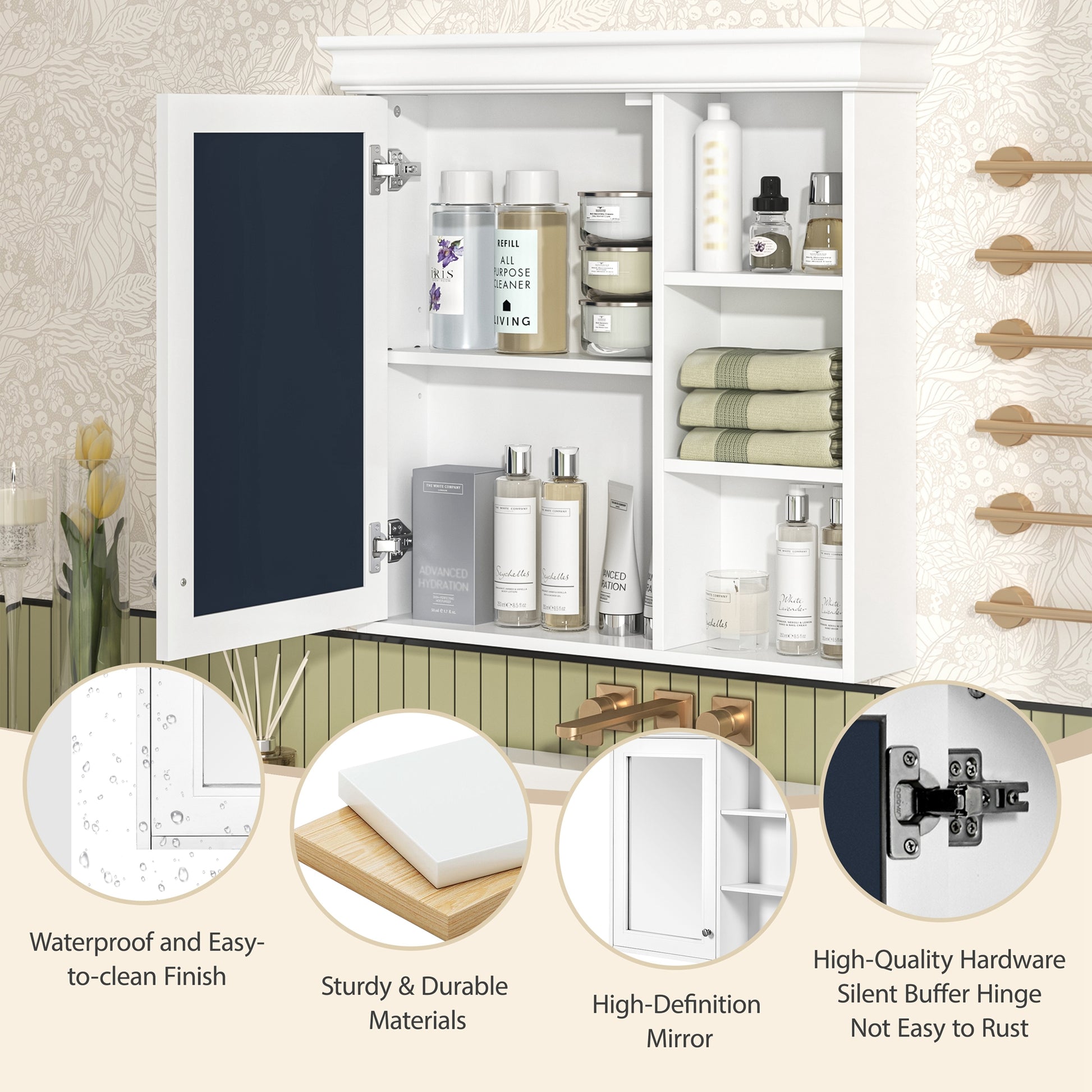 30'' X 28'' Bathroom Medicine Cabinet With Mirror, Wall Mounted Mirror Cabinet With Storage Organizer, Over The Toilet Storage White Storage Cabinet For Bathroom