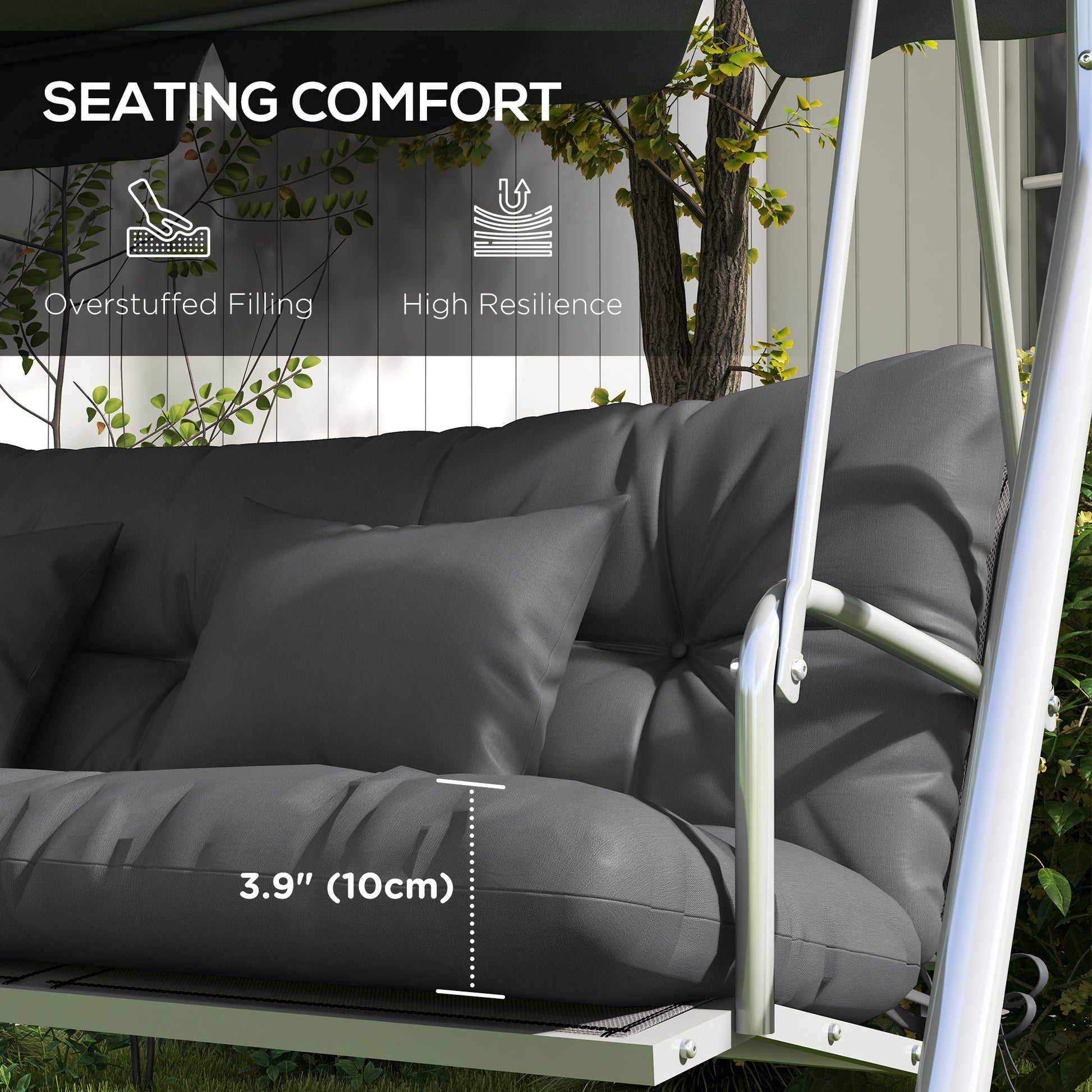 59" Tufted Bench Cushions & Throw Pillows, Replacement Bench Seat Pad, Back & 2 Pillows for Outdoor Furniture, Charcoal