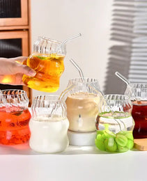 6 Pcs 19 Ounce Glass Straw Cup, Coffee Cup, Milk Cup, Juice Cup, Cold Drink Cup, Tea Cup, Water Cup, Office Cup, Striped Cloud Cup