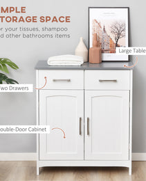 Bathroom Floor Cabinet, Freestanding Linen Cabinet, Storage Cabinet with 2 Drawers, Double Doors, Adjustable Shelf, White