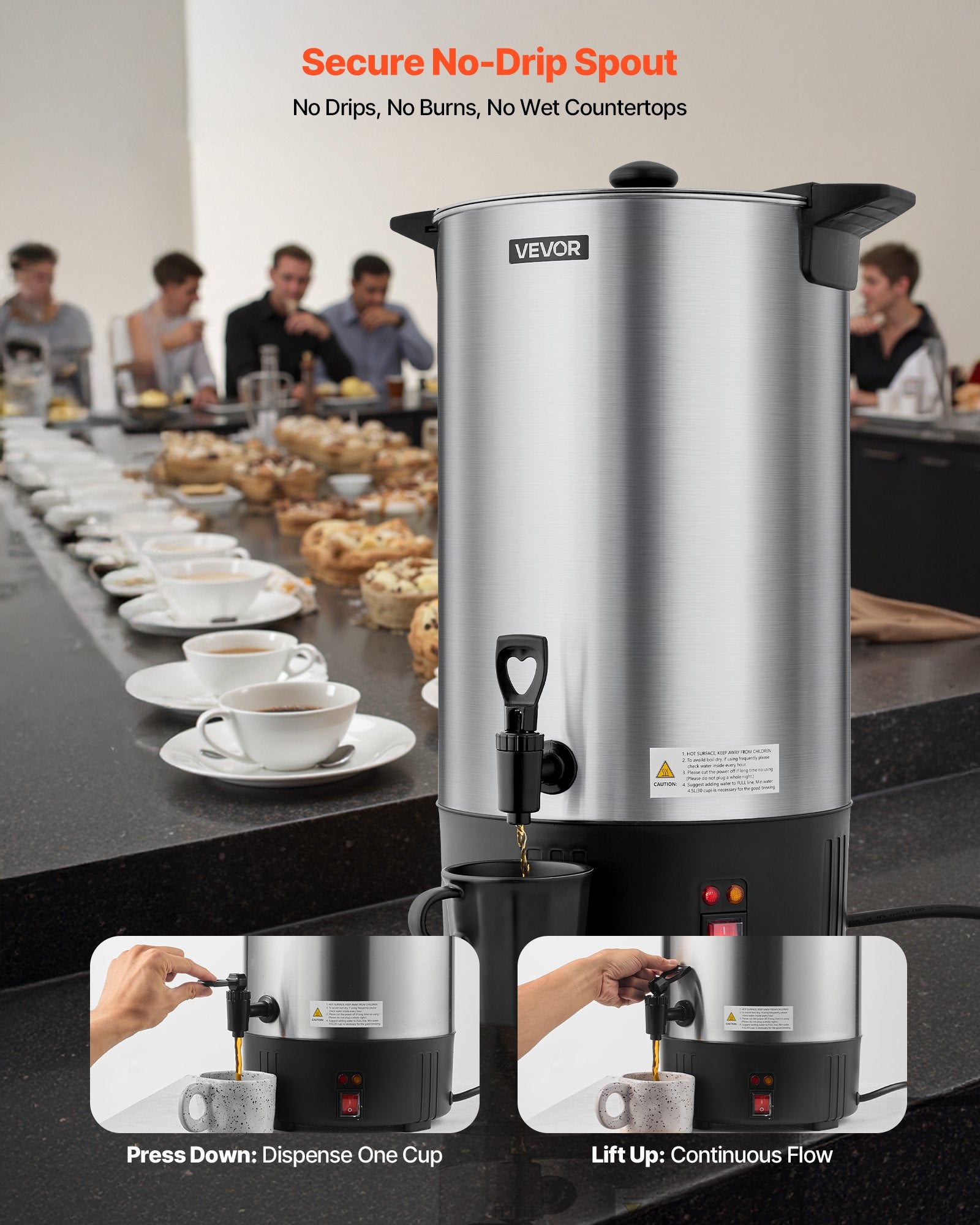 Commercial Coffee Urn, 100 Cup 15 L Hot Beverage Dispenser With Dripless Faucet, Quick-Brewing Stainless Steel Large Commercial Coffee Maker, For Catering, Business, Party, Church & Restaurant
