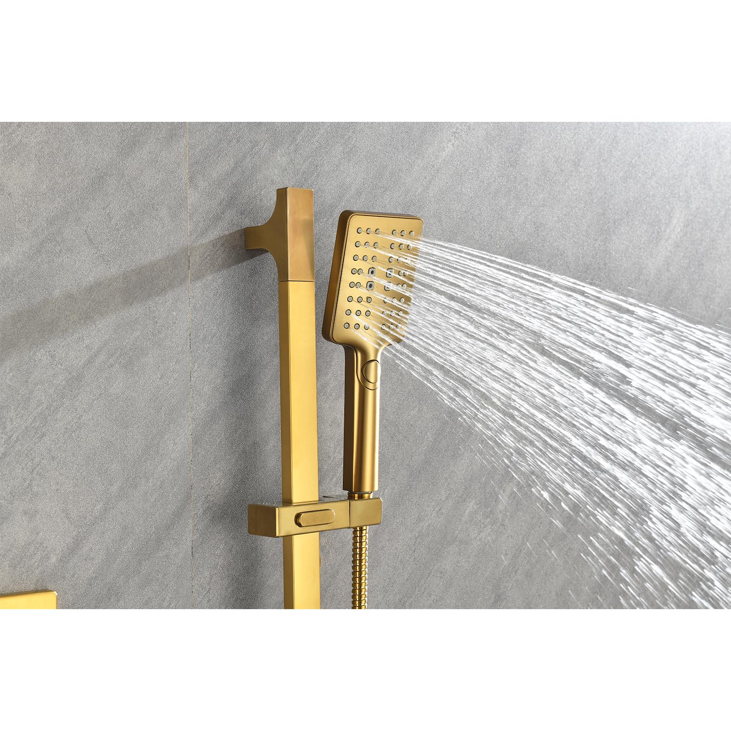 Shower System With Shower Head, Hand Shower, Slide Bar, Bodysprays, Shower Arm, Hose, Valve Trim, And Lever Handles