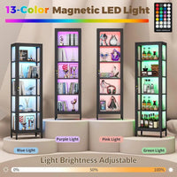 69 Glass Display Cabinet with Lock & 13-Color LED Lights, 5-Tier Metal Cabinet for Collectibles, Action Figures, Trophies (Black