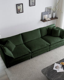 Sofa Set Of 2 Chenille Couch, 2-3 Seater Sofa Set Deep Seat Sofa, Modern Sofa Set For Living Room, Green Chenille