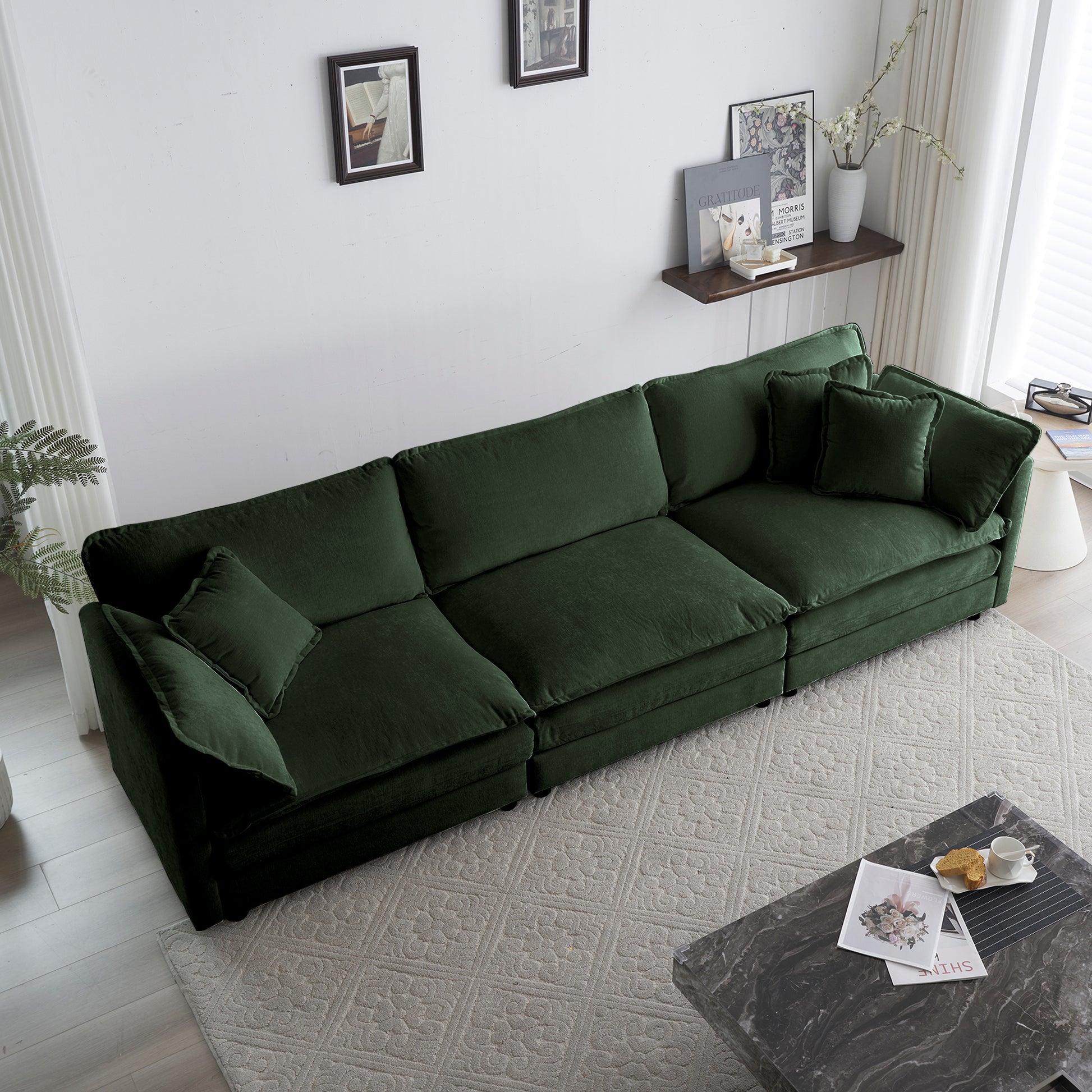 2-Piece Upholstered Sofa, Living Room Sectional Sofa Set Modern Sofa Couches Set , Deep Seat Sofa For Living Room Apartment, 1-3 Seat Green Chenille