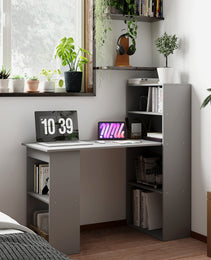 Compact Computer Desk with 6-Tier Storage Shelves, Writing Table Workstation with Bookshelf for Home Office, Gray