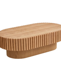 43.70Inch Modern Handcraft Drum Coffee Table Oval Coffee Table For Living Room,Small Wooden Coffee Table With Sturdy Pedestal For Office,ASH Color