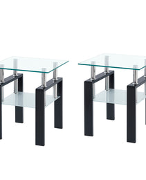 Tempered Transparent Glass End Table, 2-Layers Small Table With Storage, Living Room Side Table