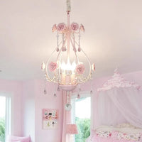 Pink Rose Bouquet Crystal Chandeliers Princess Room Girl Bedroom Decor Lamps Romantic Warm Children's Room Flowers Chandeliers
