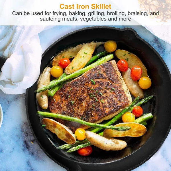 3Pcs Pre-Seasoned Cast Iron Skillet Set 6-8-10in Non-Stick Oven Safe Cookware Heat-Resistant Frying Pan