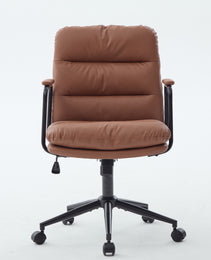 Office Chair,Mid Back Home Office Desk Task Chair With Wheels And Arms Ergonomic PU Leather Computer Rolling Swivel Chair With Padded Armrest,The Back Of The Chair Can Recline 40 Brown